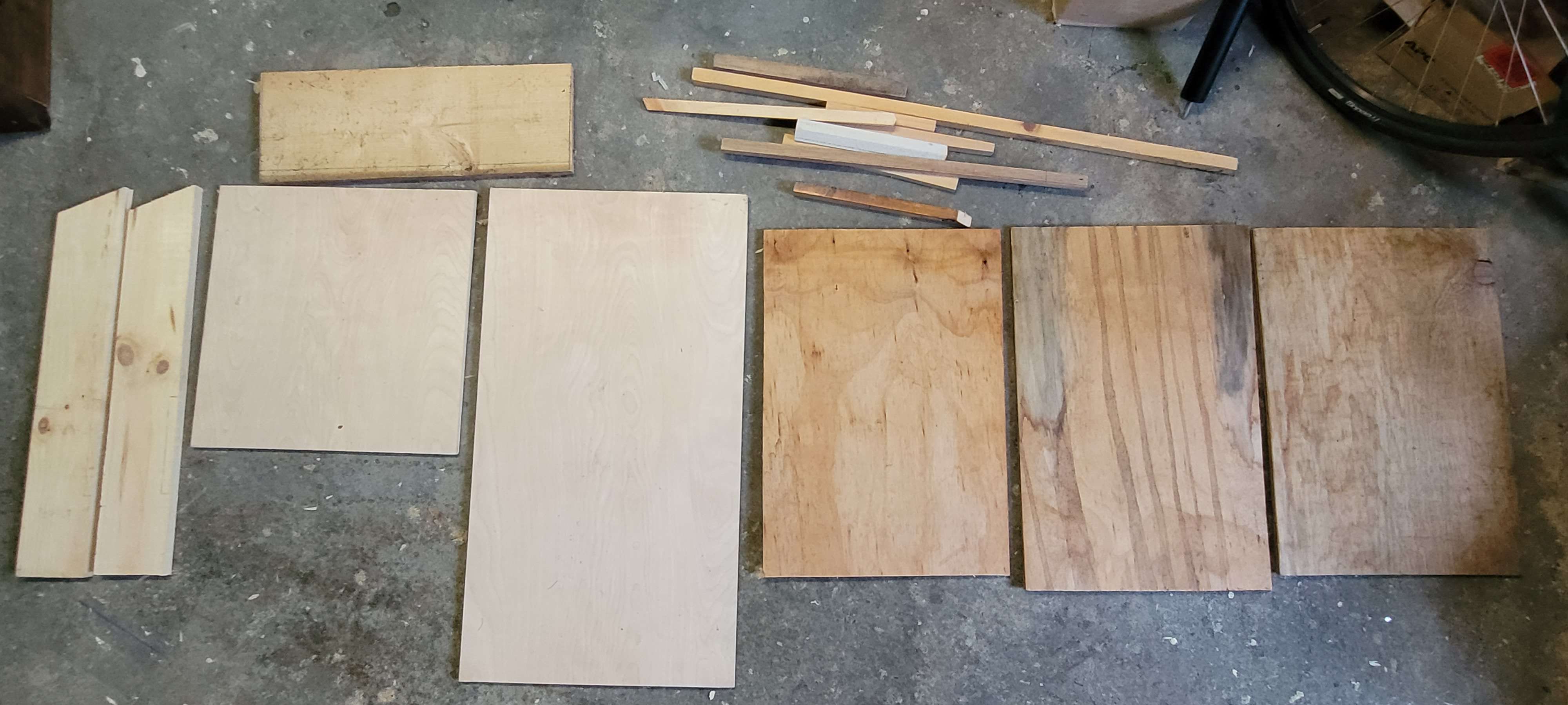 the pieces, early fabrication, most of them are cut to size but not ready for assembly yet