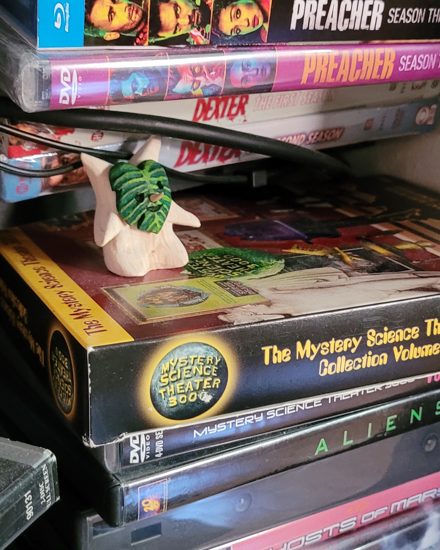 the finished korok sitting on a pile of DVDs