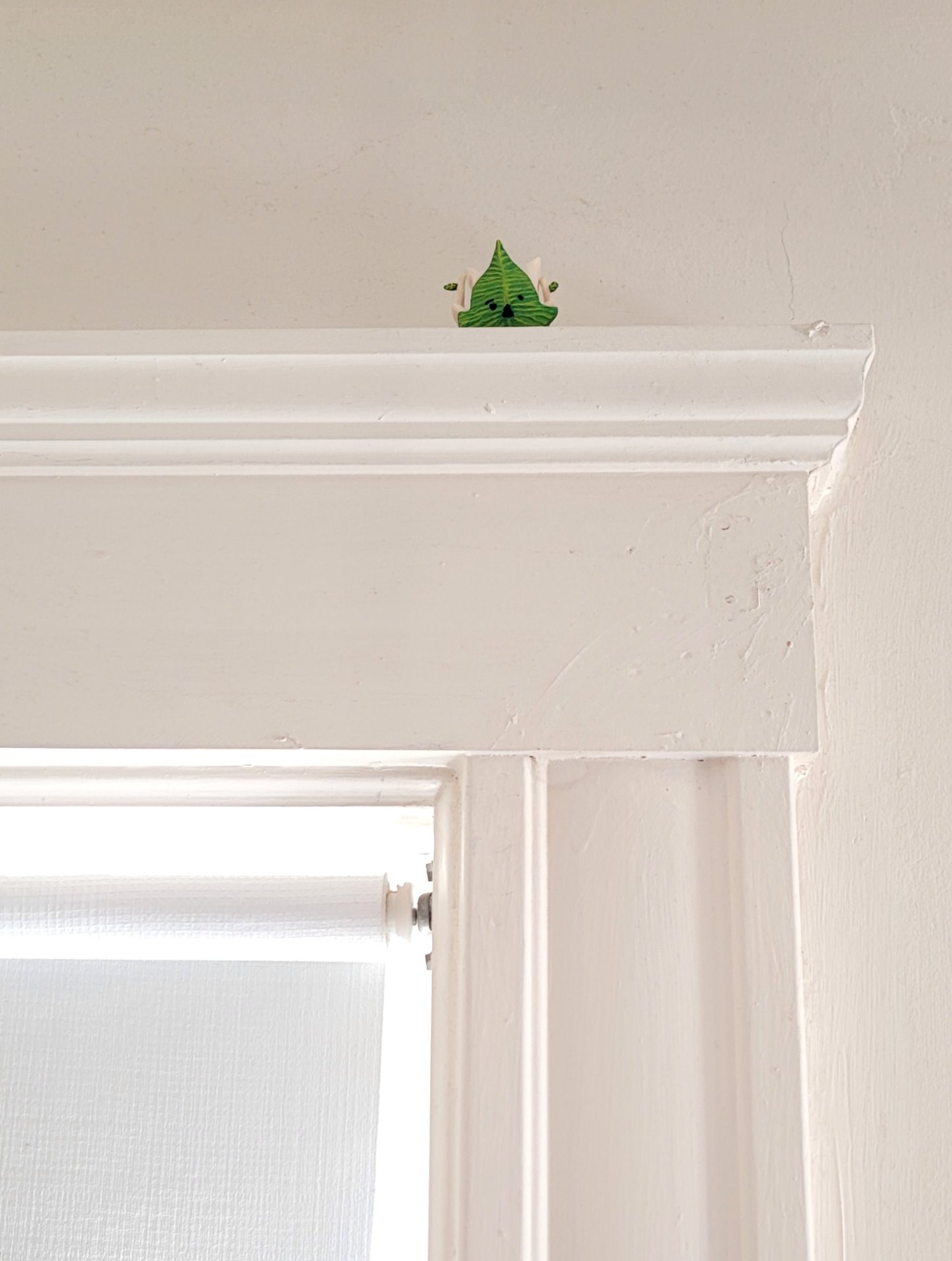 the finished korok hiding on top of a window frame